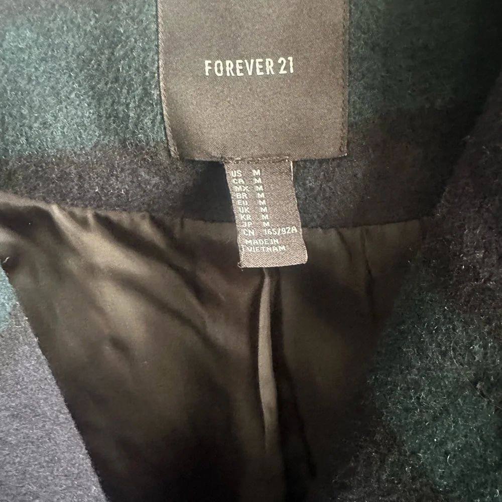 Forever 21 Teal & Navy Plaid Peacoat - Picture 3 of 3